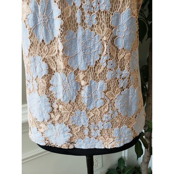 Monteau Women's Beige Floral Nylon Turtleneck Ruffled Sleeveless Top Blouse M - Picture 3 of 11